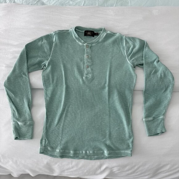RRL Double RL Ralph Lauren Waffle Knit Henley - Seafoam Blue - Size M - Picture 1 of 6